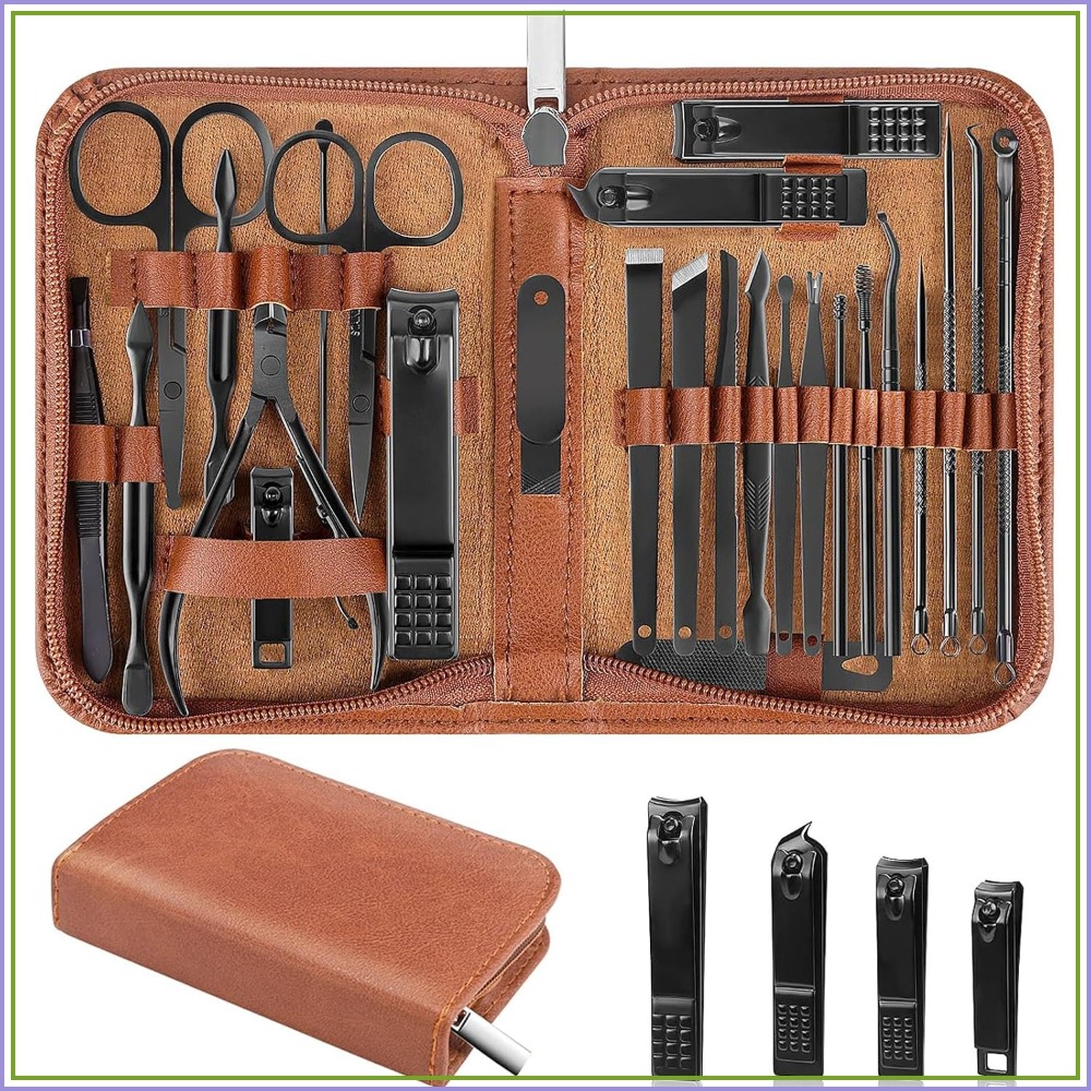Mens Grooming Kit Case - 26-teiliges Maniküre-Nagelknipser-Set für Männer und Frauen,