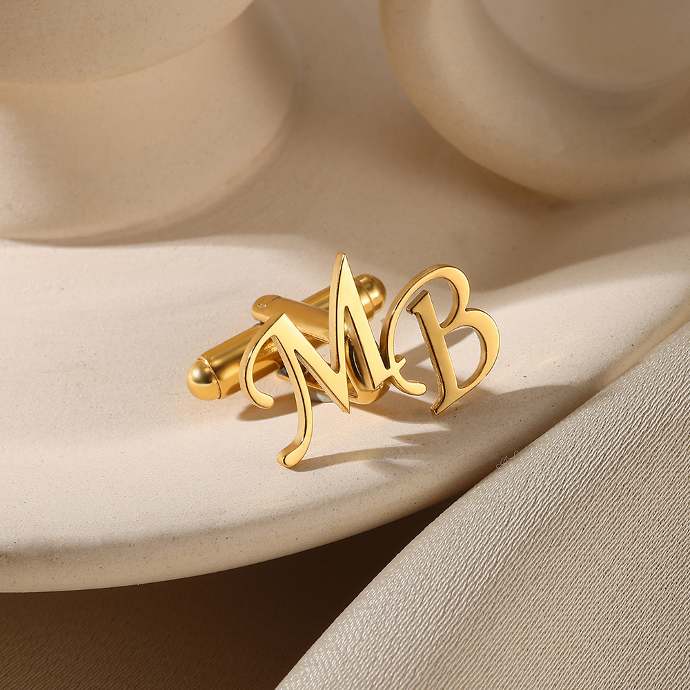 Men'S Grooming For Wedding - Maßgeschneiderte Anfangsbuchstaben-Manschettenknöpfe für Männer, goldfarben, Edelstahl,