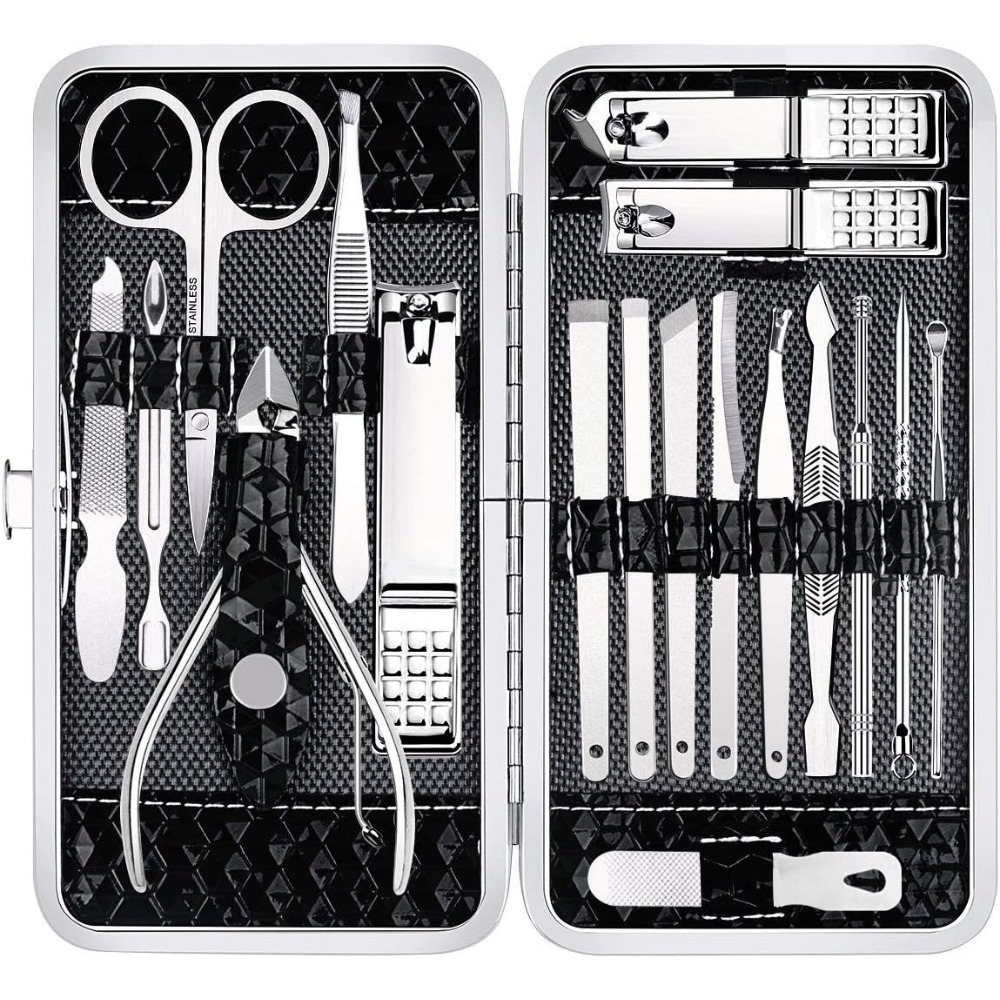 Mens Grooming Kit Case - Professionelles Maniküre-Pediküre-Set, 18-teilig, Edelstahl-Nagelknipser-Set für Damen