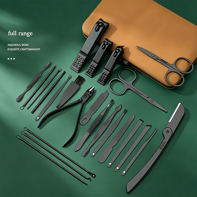 Mens Grooming Kit Case - 24-teiliges Maniküre- und Pediküre-Set, braunes Edelstahl-Nagelknipser-Set